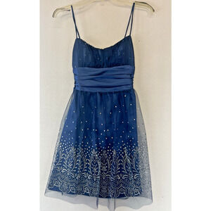 VINTAGE MASQUERADE Blue babydoll‎ dress 3/4 sparkle GOTH Y2K RETRO FAIRY tulle